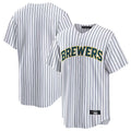Johmsee M.Brewers Blank Player White Stripes Home Game Stitched Jerseys