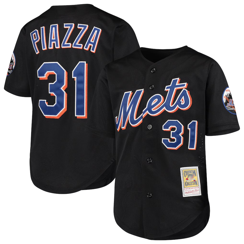 Johmsee NY.Mets #31 Mike Piazza Player Black Mitchell & Ness Cooperstown Collection Home Limited Stitched Jerseys