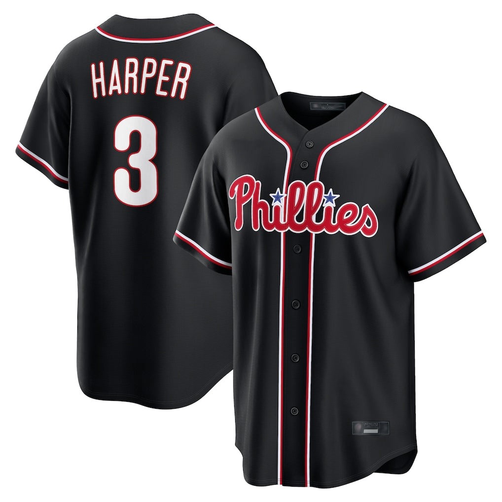 Johmsee P.Phillies #3 Bryce Harper Player Black Fashion Out Home Game Stitched Jerseys