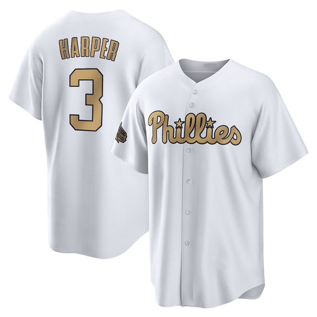 Johmsee P.Phillies #3 Bryce Harper Player Gold All-Star Home Game Stitched Jerseys