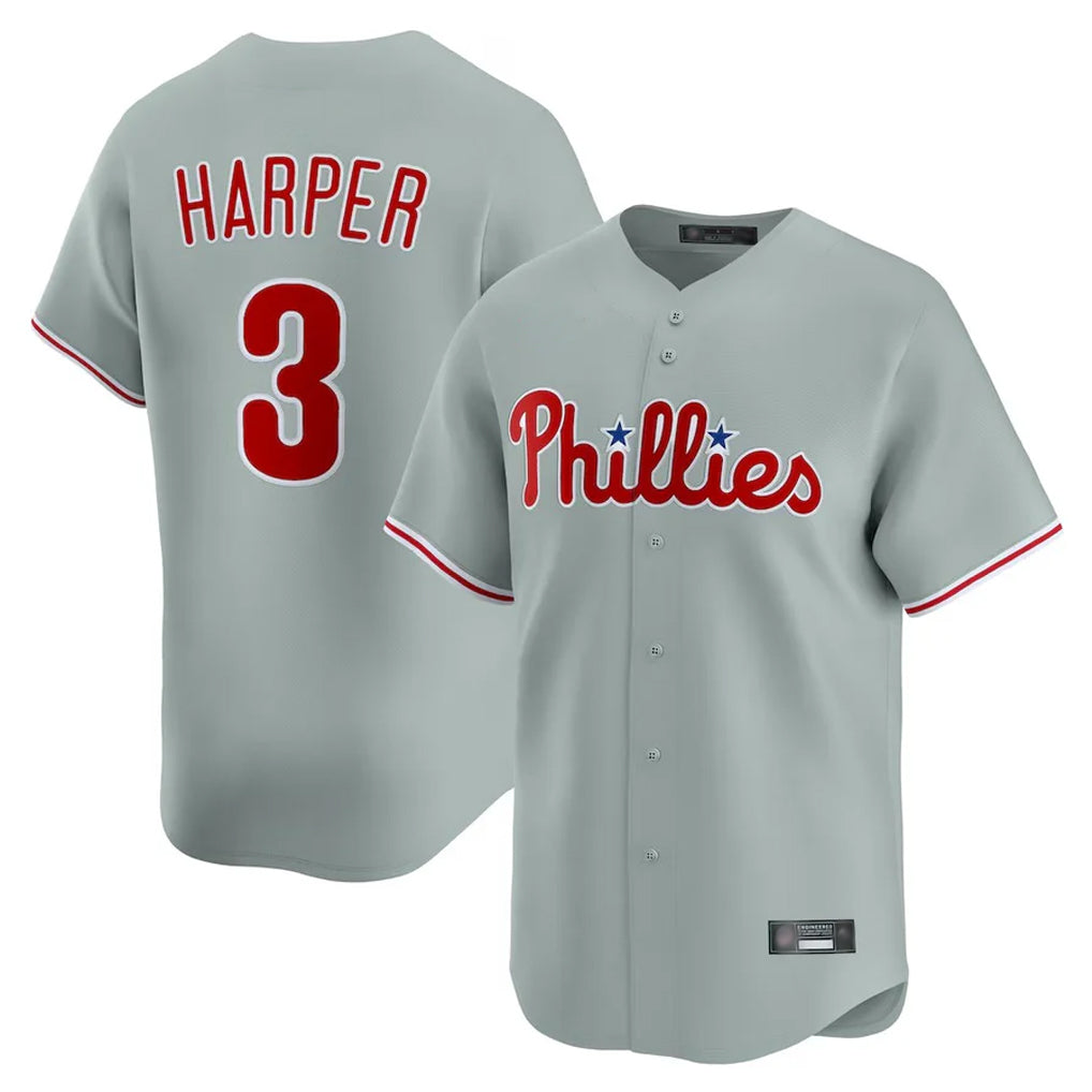 Johmsee P.Phillies #3 Bryce Harper Player Gray Home Limited Stitched Jerseys