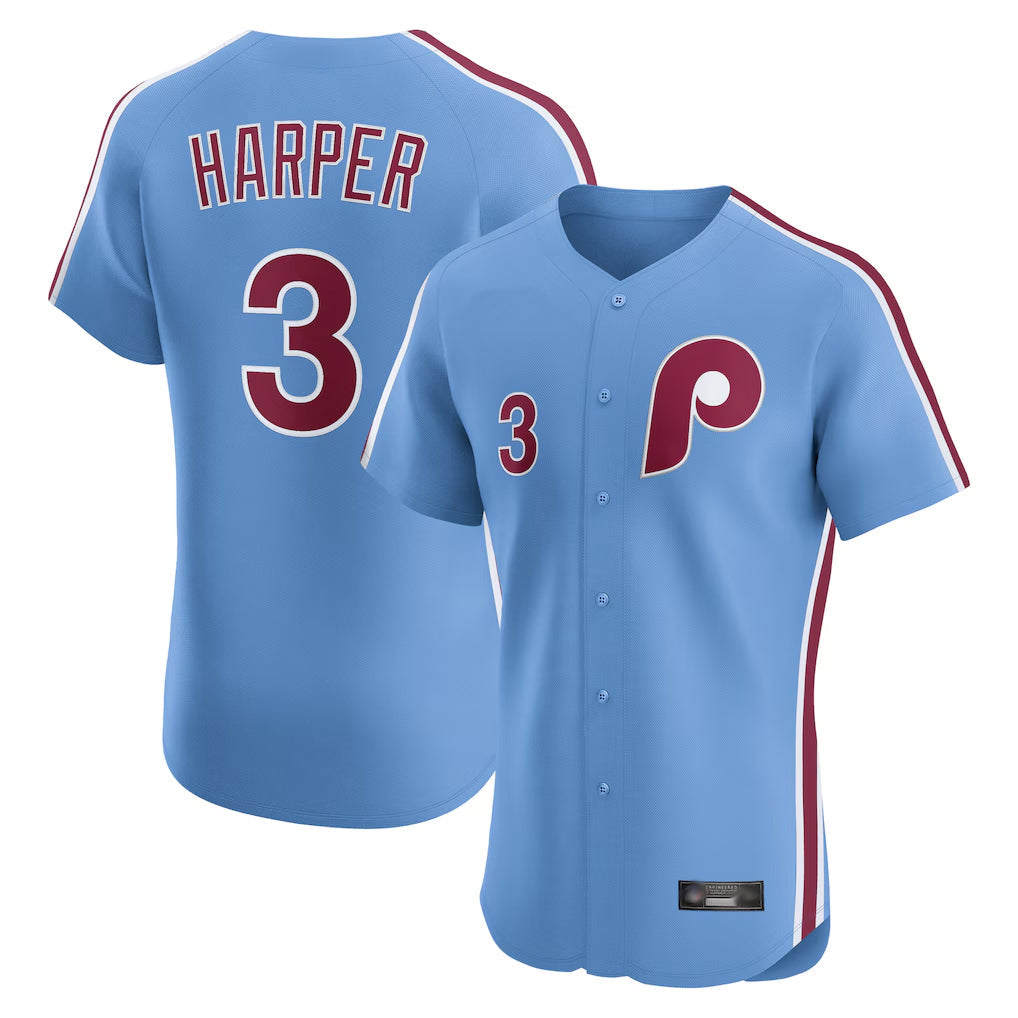 Johmsee P.Phillies #3 Bryce Harper Player Light Blue Home Limited Elite Stitched Jerseys