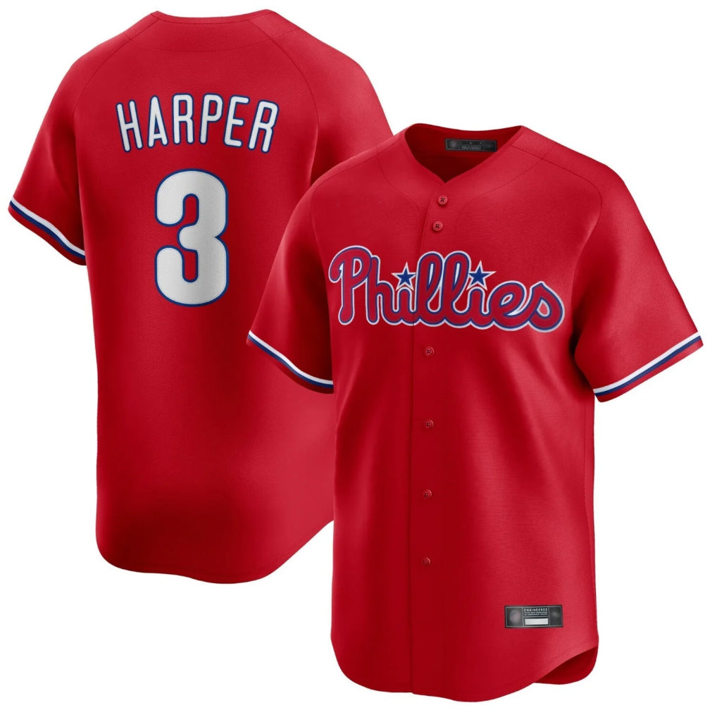 Johmsee P.Phillies #3 Bryce Harper Player Red Home Limited Stitched Jerseys