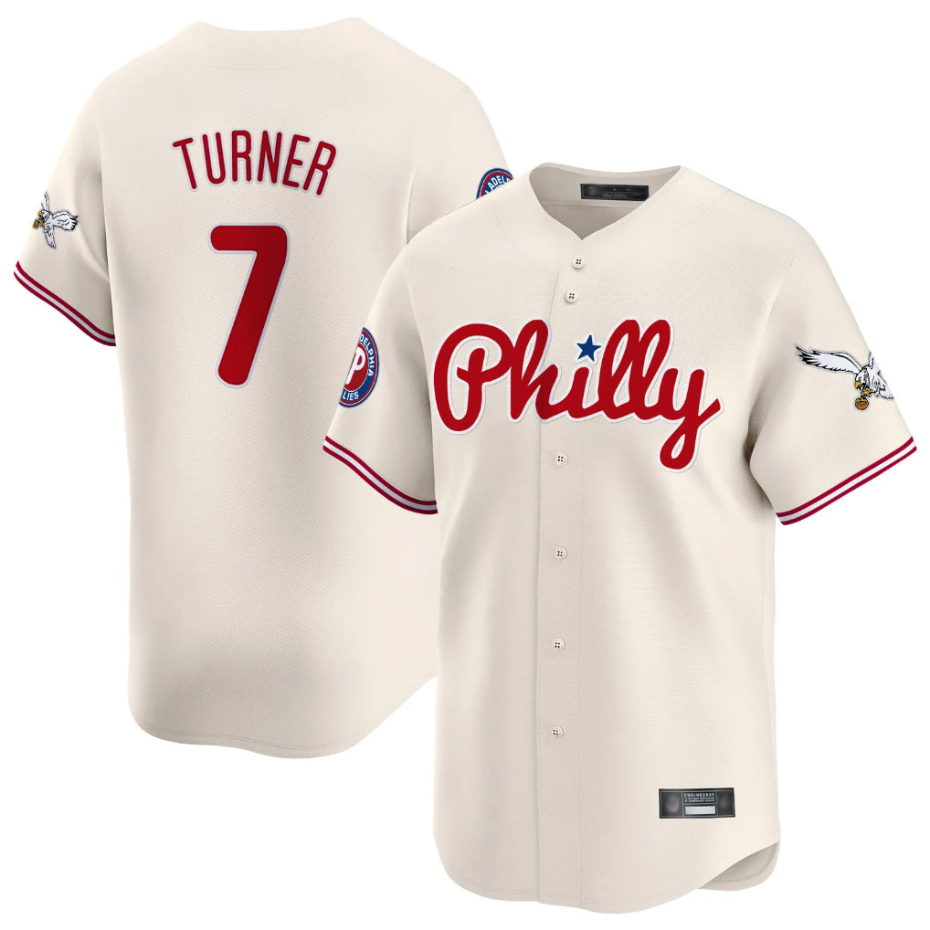 Johmsee P.Phillies #7 Trea Turner Player Cream Phillies & Eagles Vapor Premier Limited Stitched Jerseys