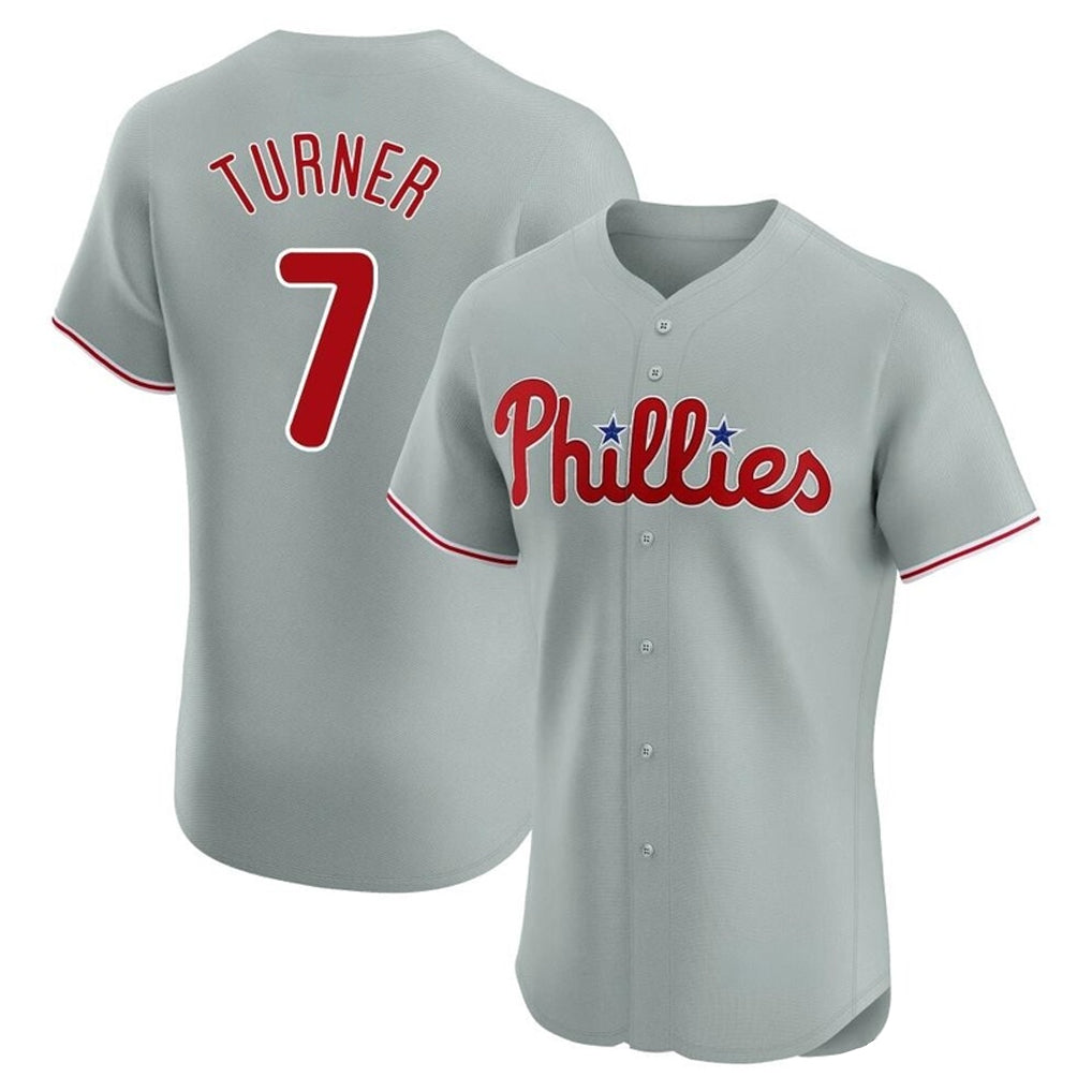 Johmsee P.Phillies #7 Trea Turner Player Gray Home Limited Elite Stitched Jerseys