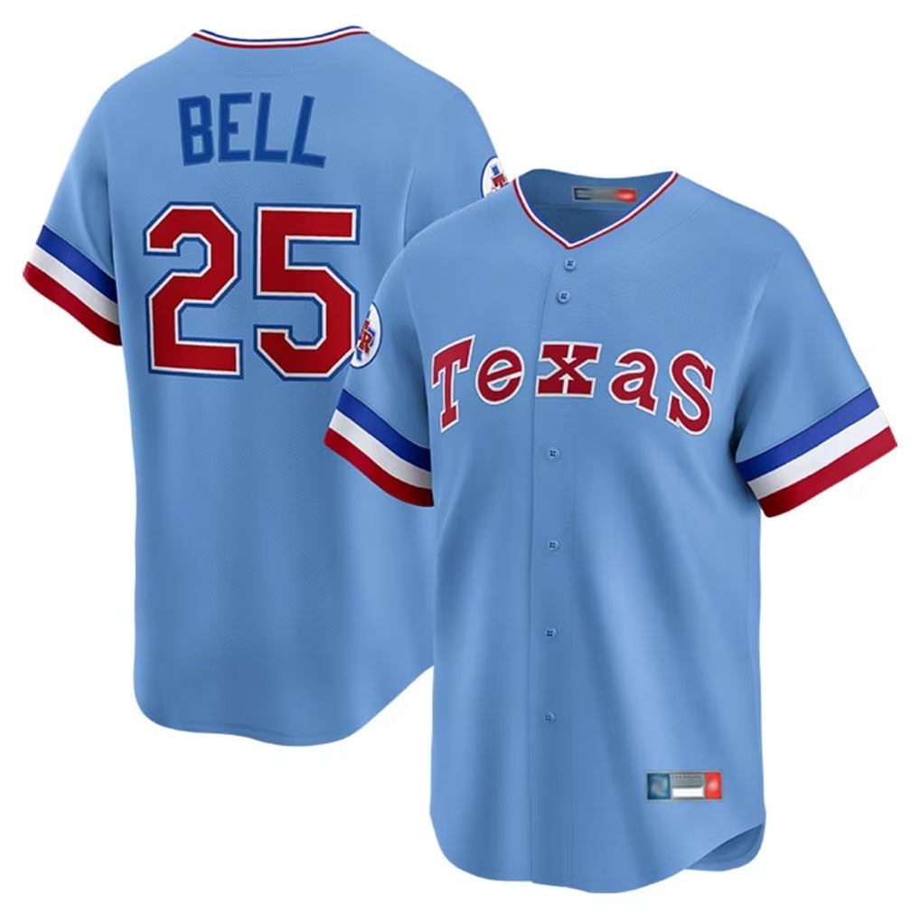 Johmsee T.Rangers #25 Buddy Bell Player Blue Home City Connect Limited Stitched Jerseys