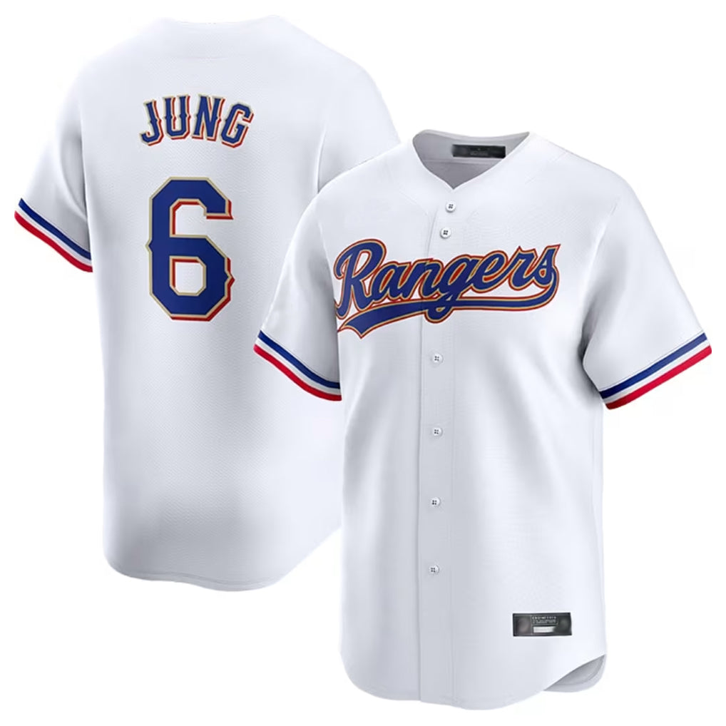 Johmsee T.Rangers #6 Josh Jung Player Gold Collection Limited White Stitched Jerseys