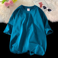 Men's Summer  New Fashion Solid Loose O-Neck T-Shirts Lake Blue