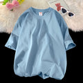 Men's Summer  New Fashion Solid Loose O-Neck T-Shirts Light Blue